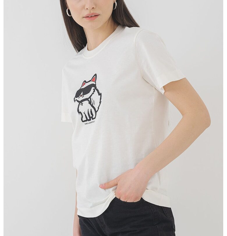 Тениска от органичен памук с принт - Слонова кост Karl Lagerfeld