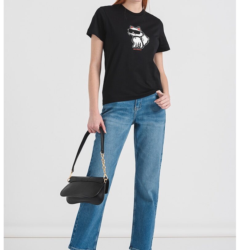 Тениска от органичен памук с принт - Червен/Черен/Бял Karl Lagerfeld