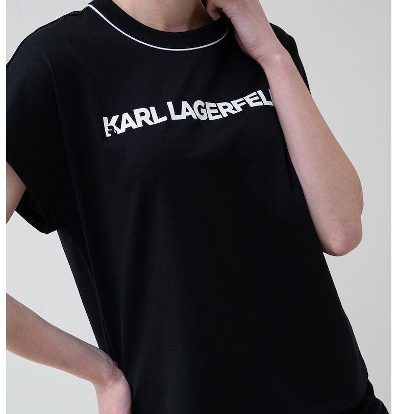 Тениска от органичен памук с ръкави тип кимоно - Бял/Избеляло черно Karl Lagerfeld