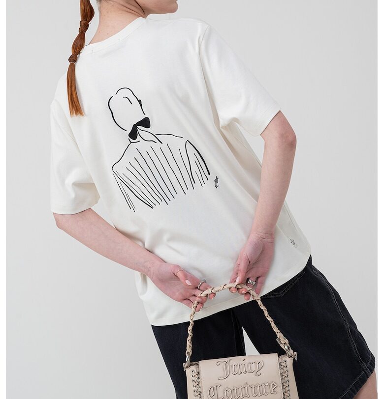 Тениска от органичен памук с фигурален принт - Крем Karl Lagerfeld