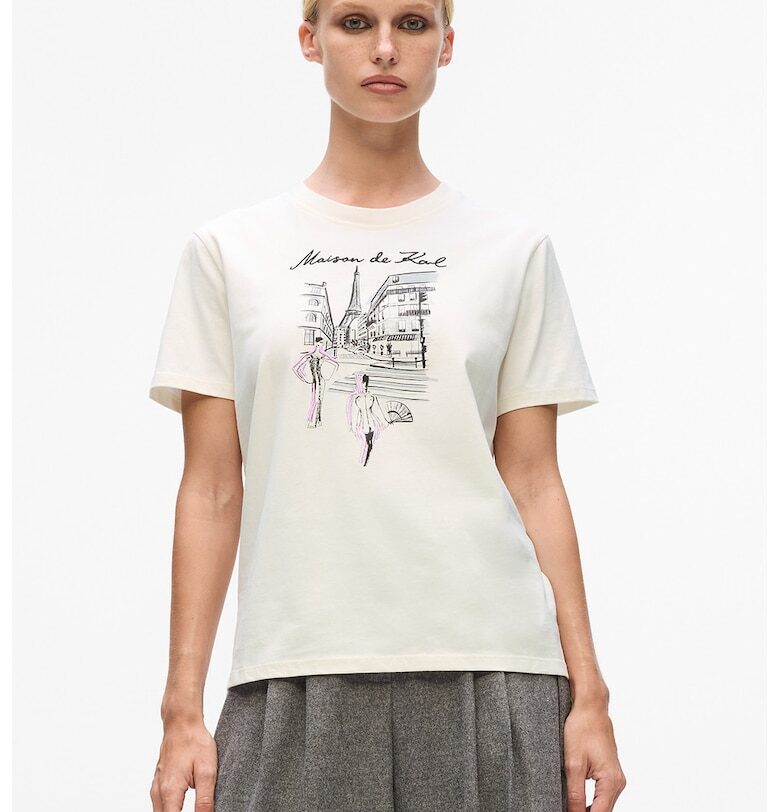 Тениска от органичен памук с фигурален принт - Черен/Лилав/Бял Karl Lagerfeld