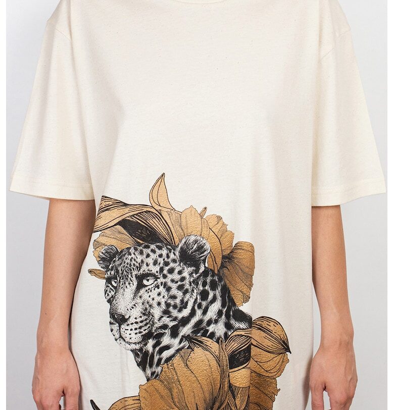 Тениска от органичен памук с щампа - Сив/Крем Ioana Ciolacu