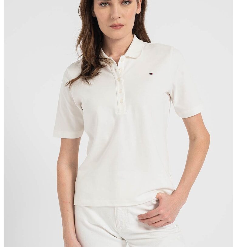 Тениска от органичен памук с яка - Бял Tommy Hilfiger