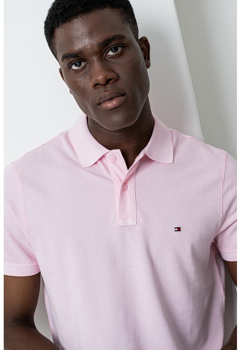 Тениска от органичен памук с яка - Пастелнорозов Tommy Hilfiger