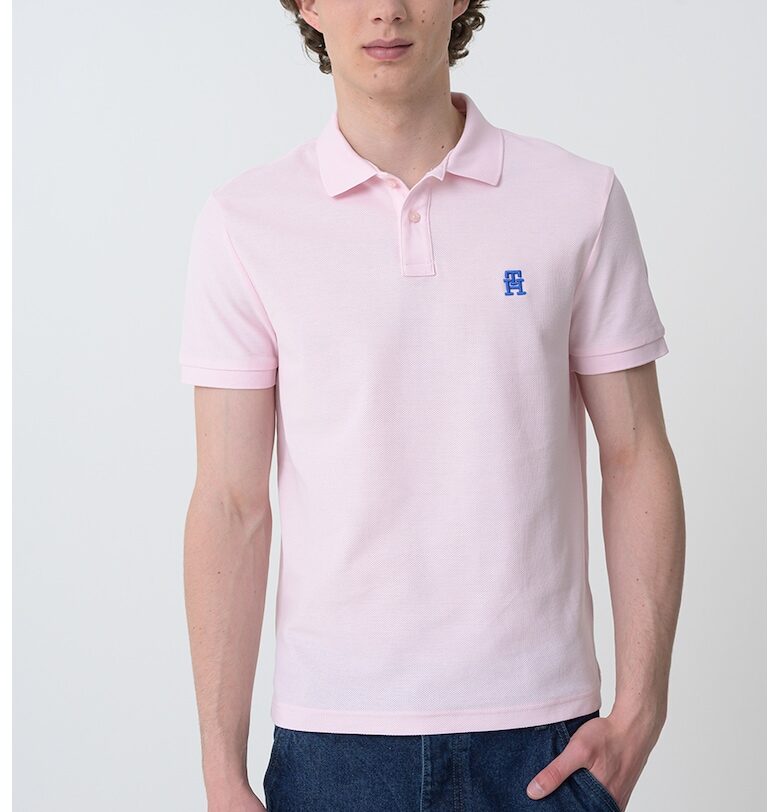 Тениска от органичен памук с яка - Пастелнорозов Tommy Hilfiger