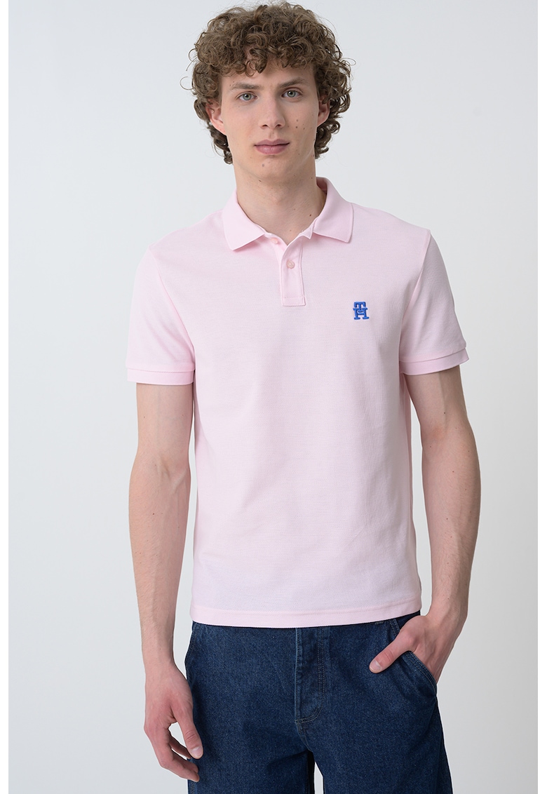 Тениска от органичен памук с яка - Пастелнорозов Tommy Hilfiger