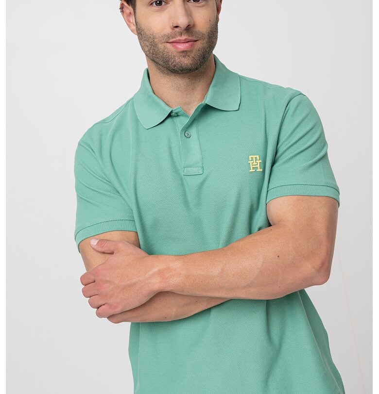 Тениска от органичен памук с яка - Светлозелен Tommy Hilfiger