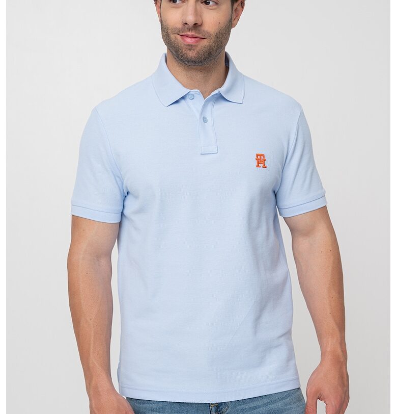 Тениска от органичен памук с яка - Светлосин Tommy Hilfiger