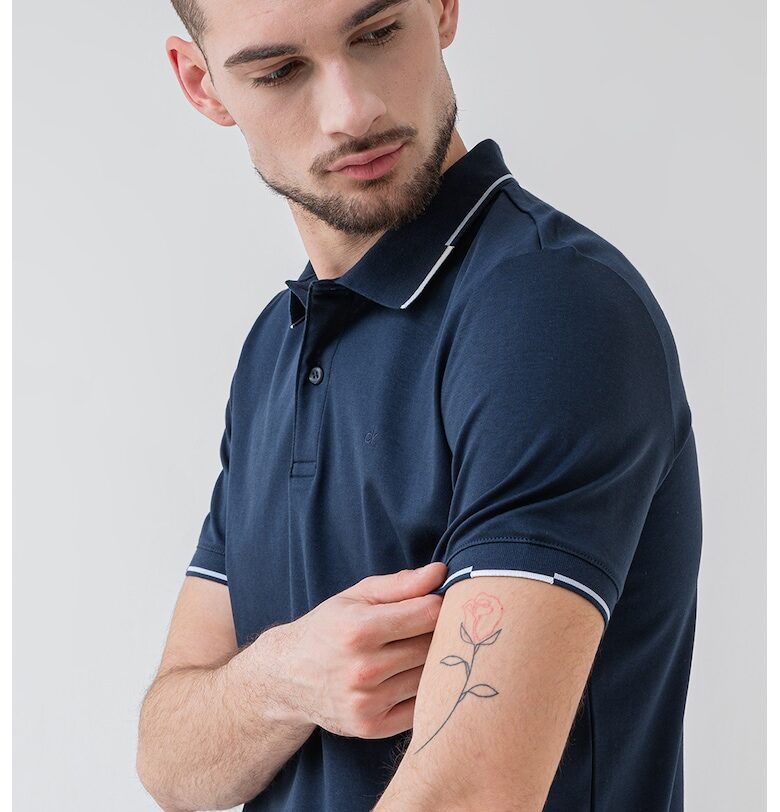 Тениска от органичен памук с яка - Тъмносин CALVIN KLEIN