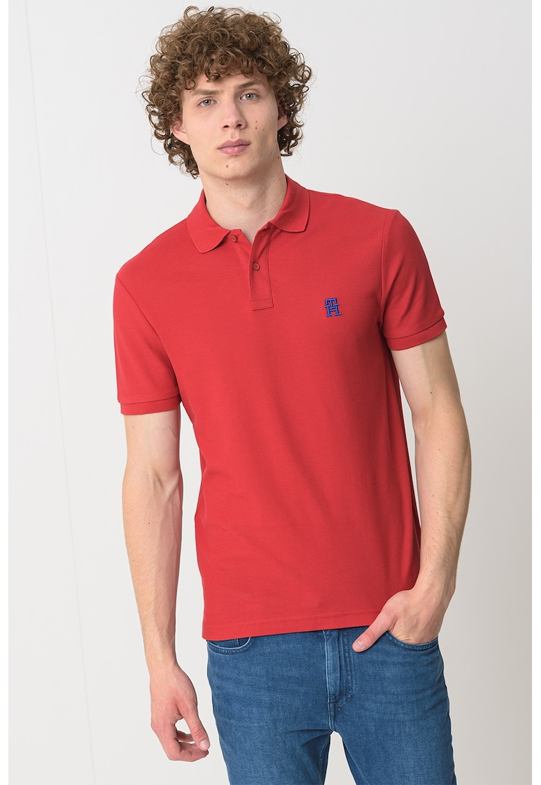 Тениска от органичен памук с яка - Червен/Син Tommy Hilfiger