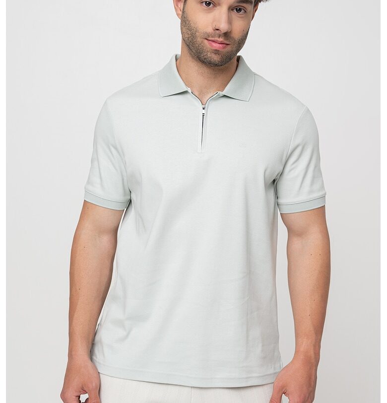 Тениска от органичен памук с яка с къс цип - Бледозелен CALVIN KLEIN