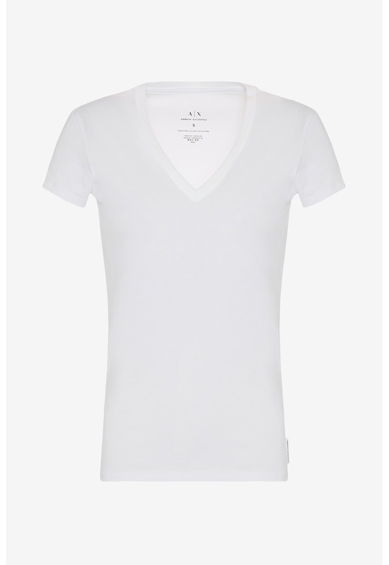 Тениска от памук Пима с шпиц деколте - Бял ARMANI EXCHANGE
