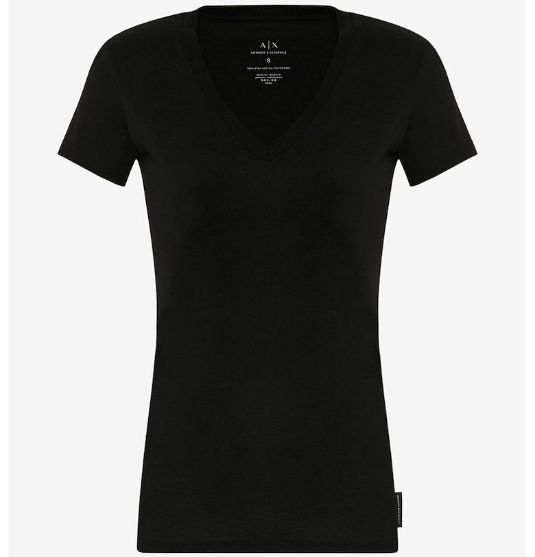 Тениска от памук Пима с шпиц деколте - Черен ARMANI EXCHANGE