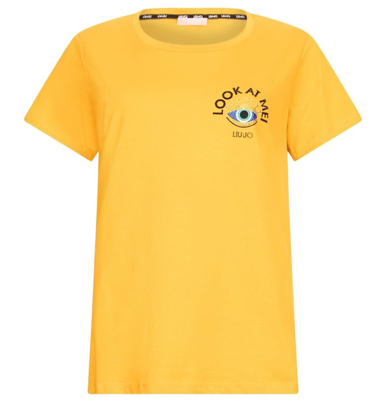 Тениска от памук с декоративни камъни - Жълт Liu Jo