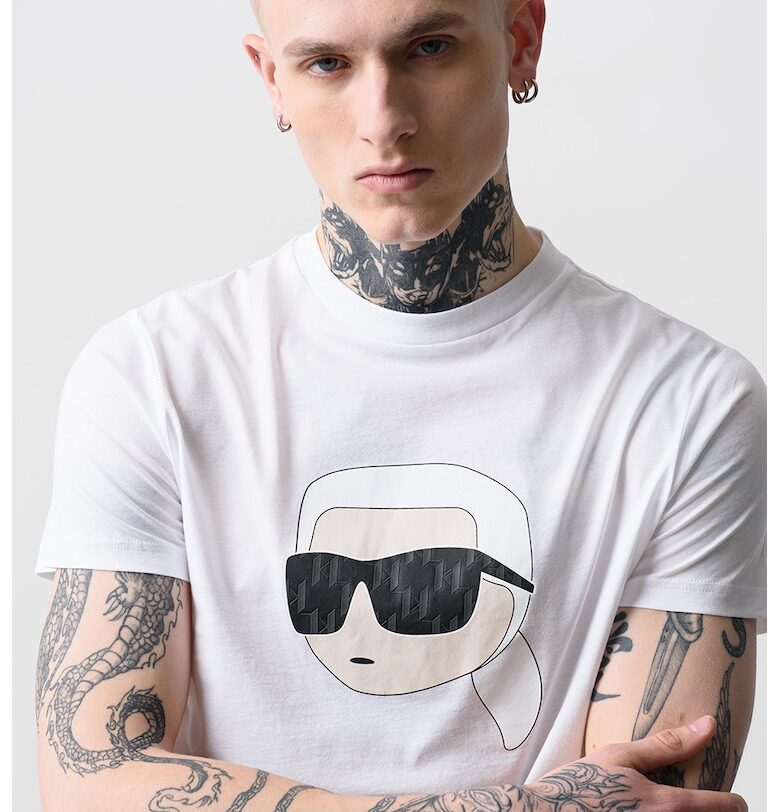 Тениска от памук с овално деколте и лого - Бял Karl Lagerfeld