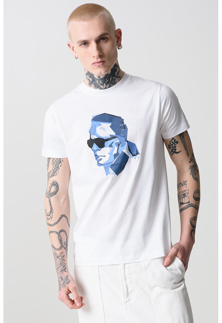 Тениска от памук с шарка - Тъмносин/Бял Karl Lagerfeld