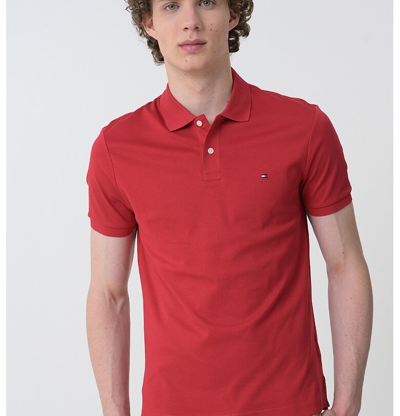 Тениска от памук с яка - Аленочервен Tommy Hilfiger