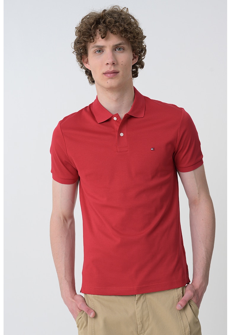 Тениска от памук с яка - Аленочервен Tommy Hilfiger