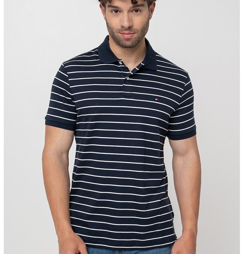 Тениска от памук с яка - Бял/Тъмносин Tommy Hilfiger