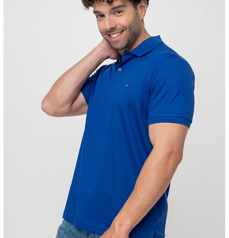 Тениска от памук с яка - Кралско Синьо Tommy Hilfiger