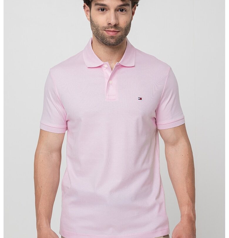 Тениска от памук с яка - Пастелнорозов Tommy Hilfiger