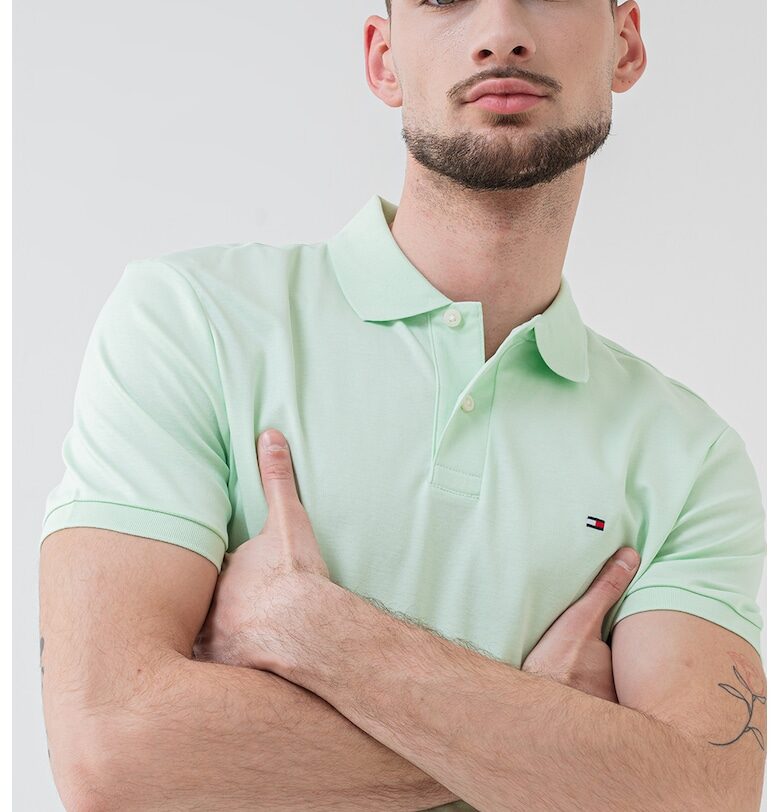 Тениска от памук с яка - Светлозелен Tommy Hilfiger