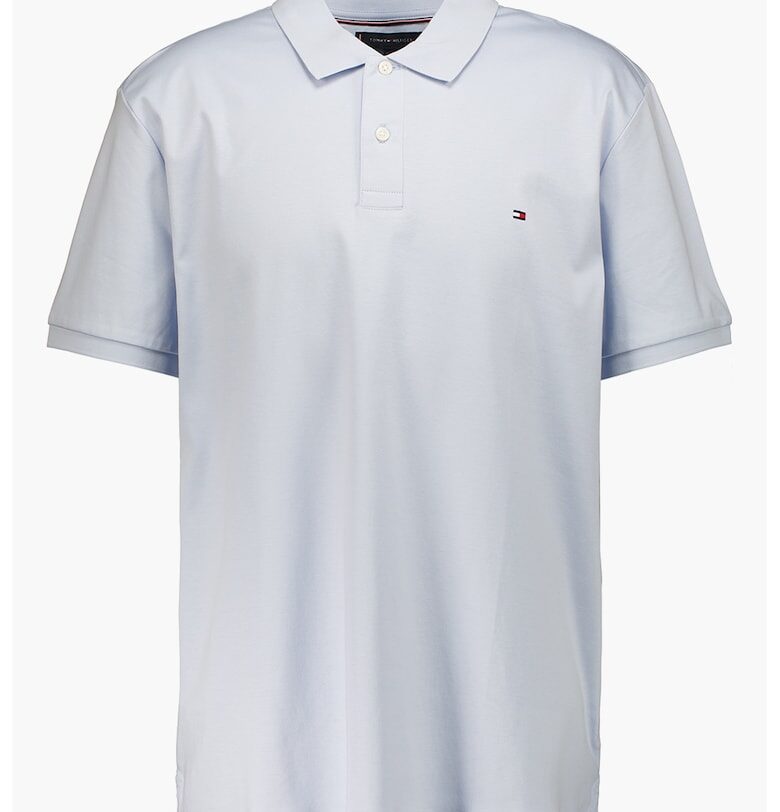 Тениска от памук с яка - Светлосин Tommy Hilfiger