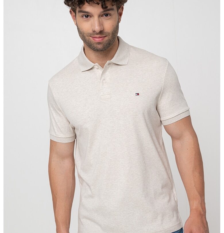 Тениска от памук с яка - Сив меланж Tommy Hilfiger