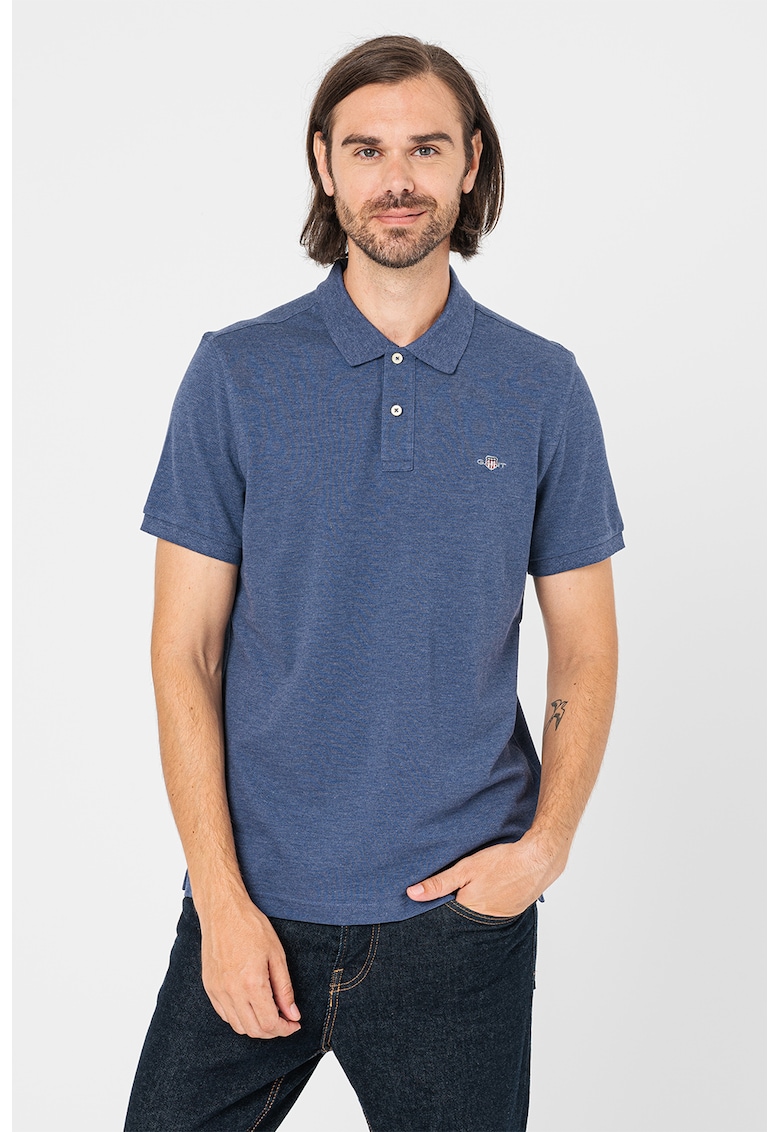 Тениска от памучно пике с яка - Син меланж Gant