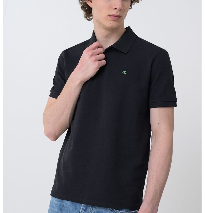 Тениска от памучно пике с яка - Черен CALVIN KLEIN JEANS