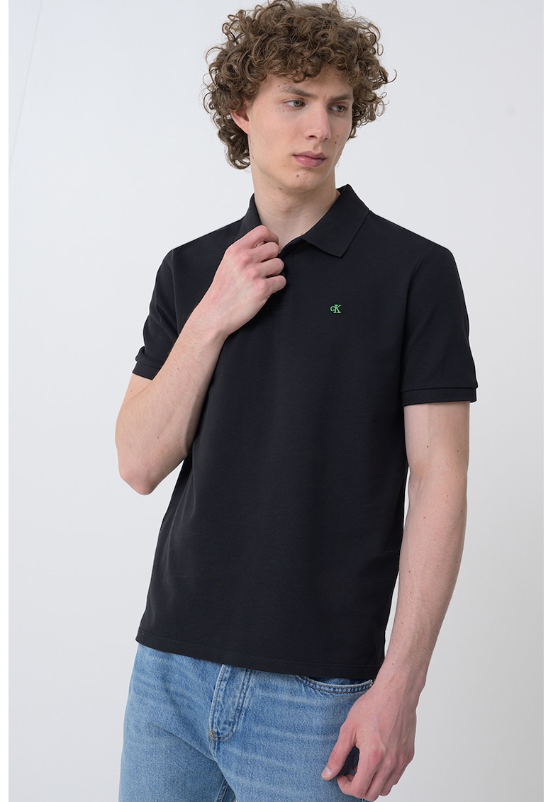 Тениска от памучно пике с яка - Черен CALVIN KLEIN JEANS