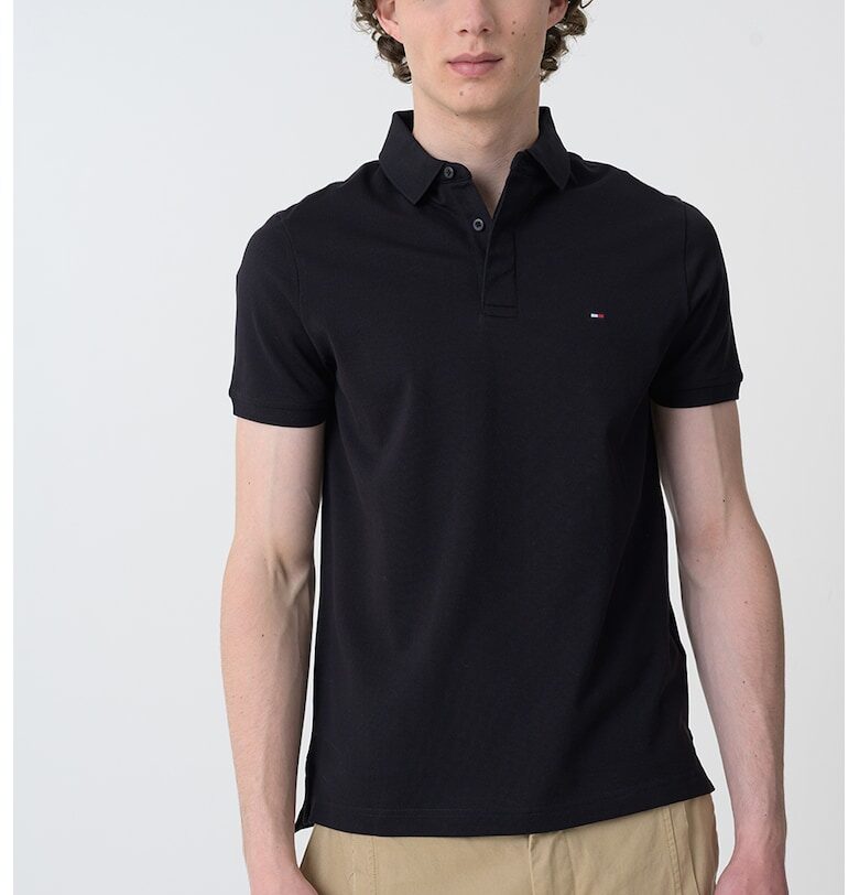 Тениска от памучно пике с яка - Черен Tommy Hilfiger