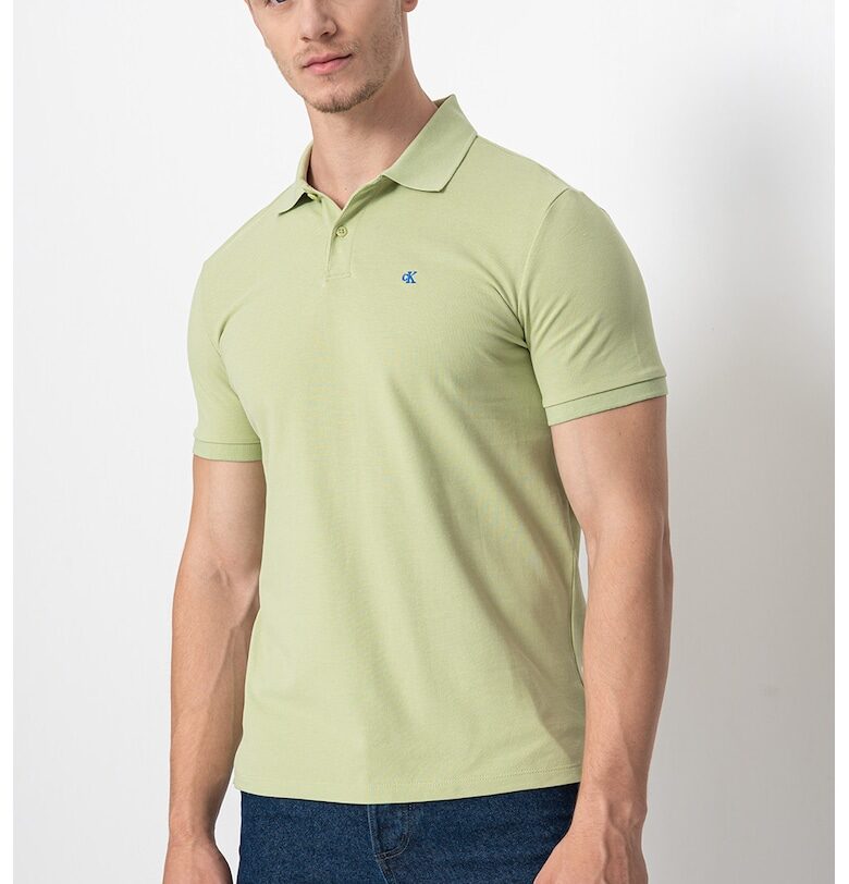 Тениска от памучно пике с яка - Шам фъстък зелено CALVIN KLEIN JEANS