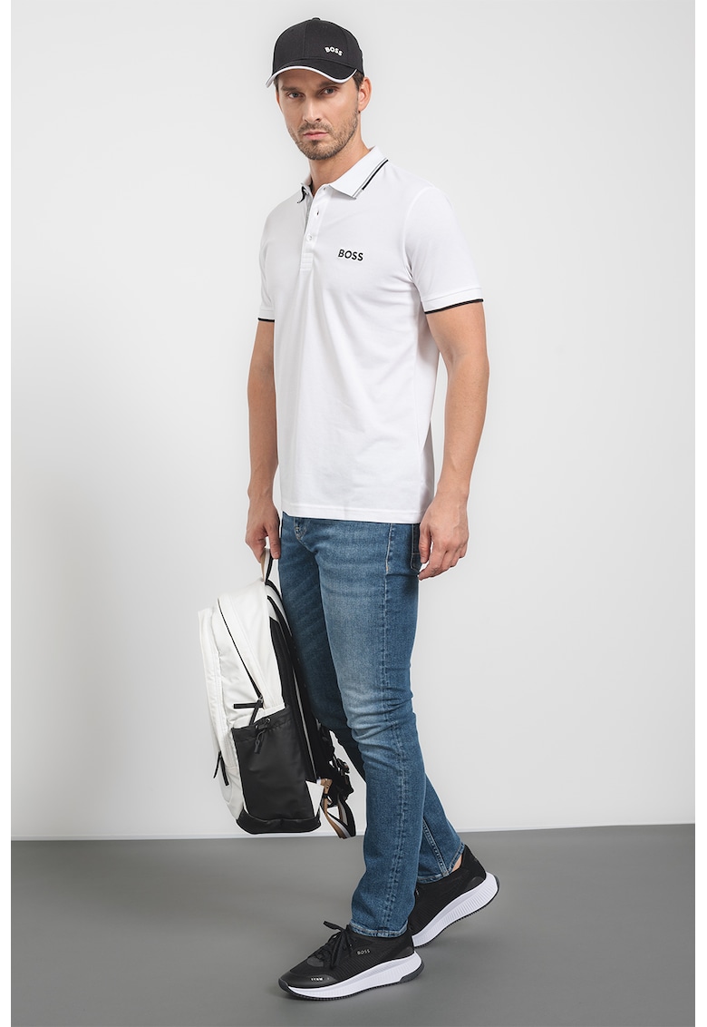 Тениска от пике Paddy Pro с яка - Бял BOSS