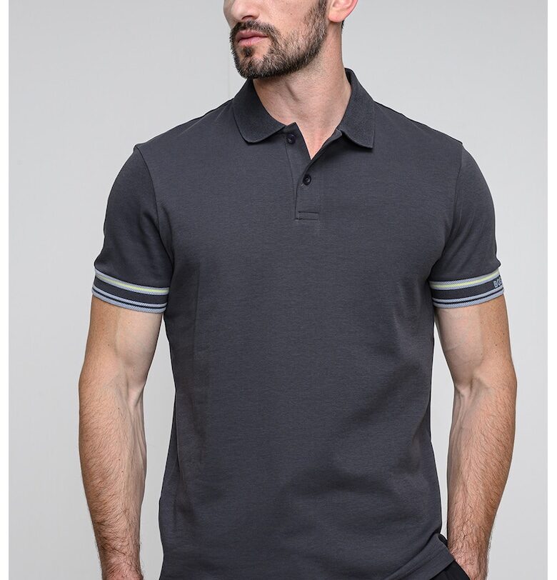 Тениска от пике с яка - Антрацитно сиво BOSS