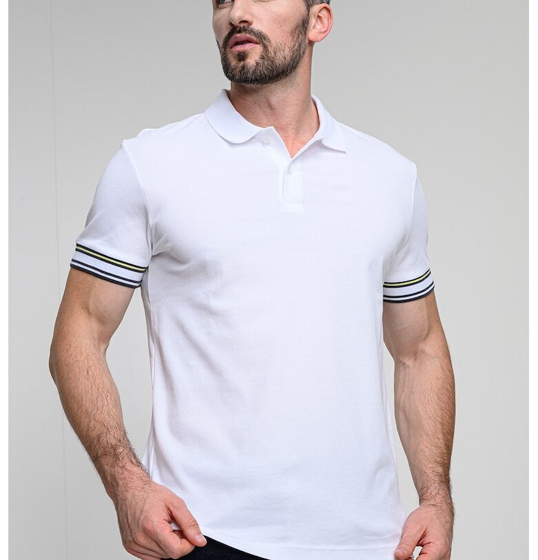 Тениска от пике с яка - Бял BOSS