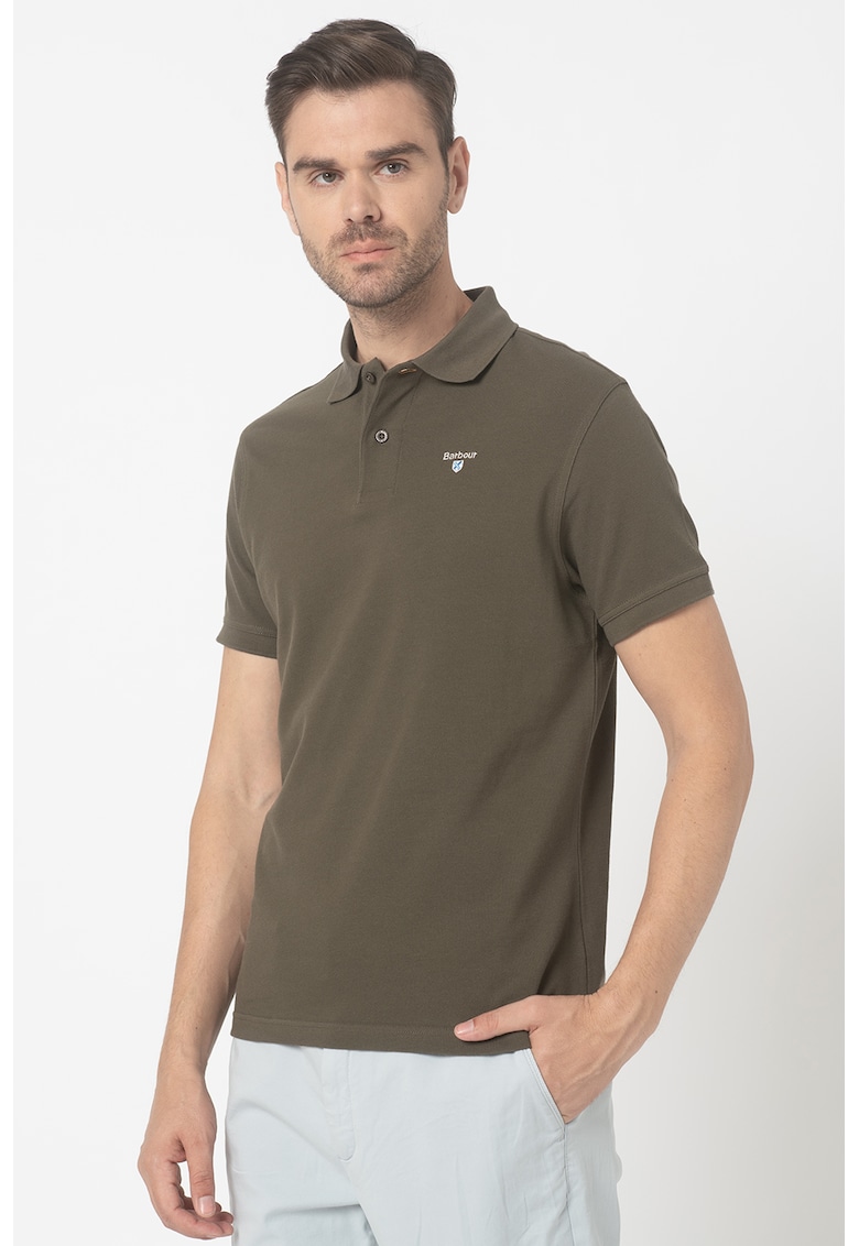 Тениска от пике с яка и бродирано лого - Бял/Каки Barbour