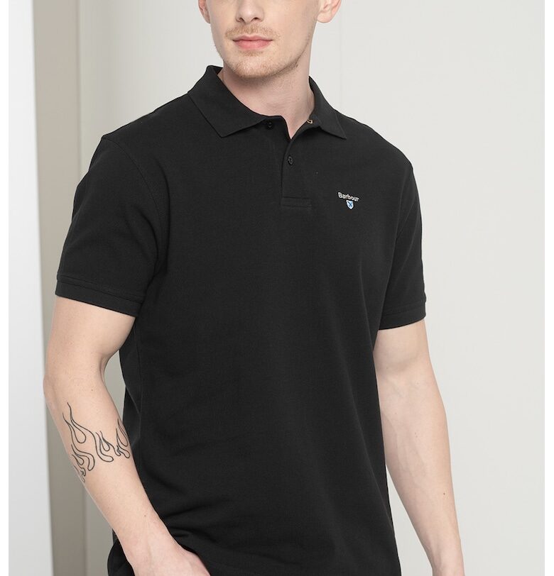 Тениска от пике с яка и бродирано лого - Черен Barbour