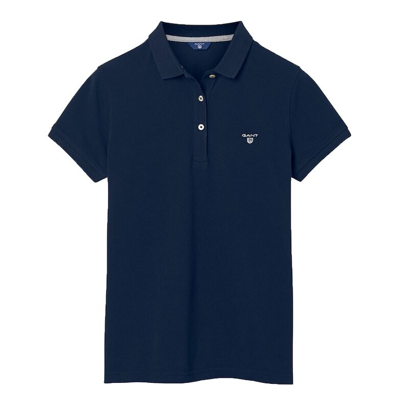 Тениска от пике с яка и лого - Тъмносин Gant