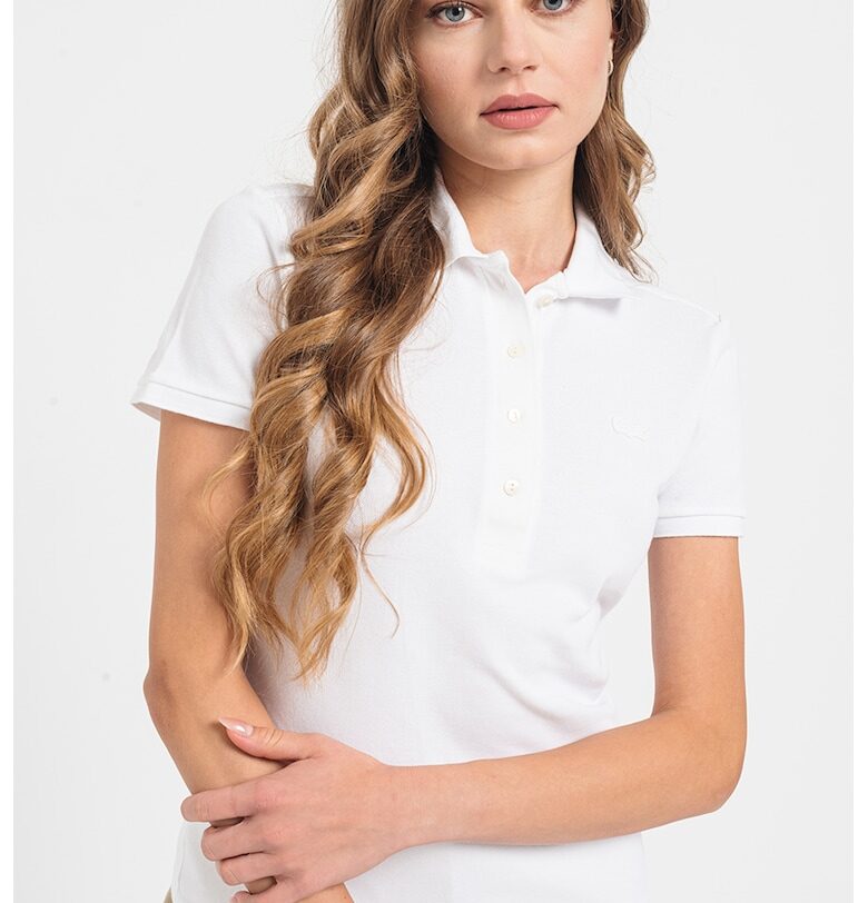 Тениска по тялото с яка - Бял Lacoste