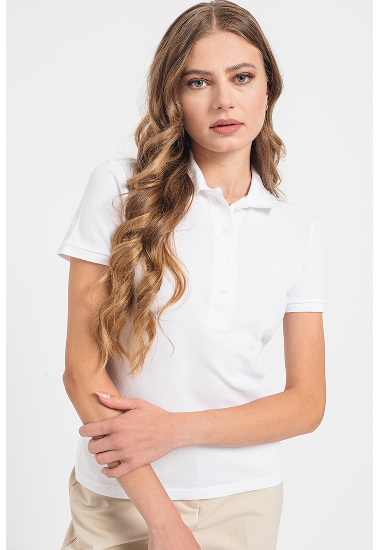 Тениска по тялото с яка - Бял Lacoste