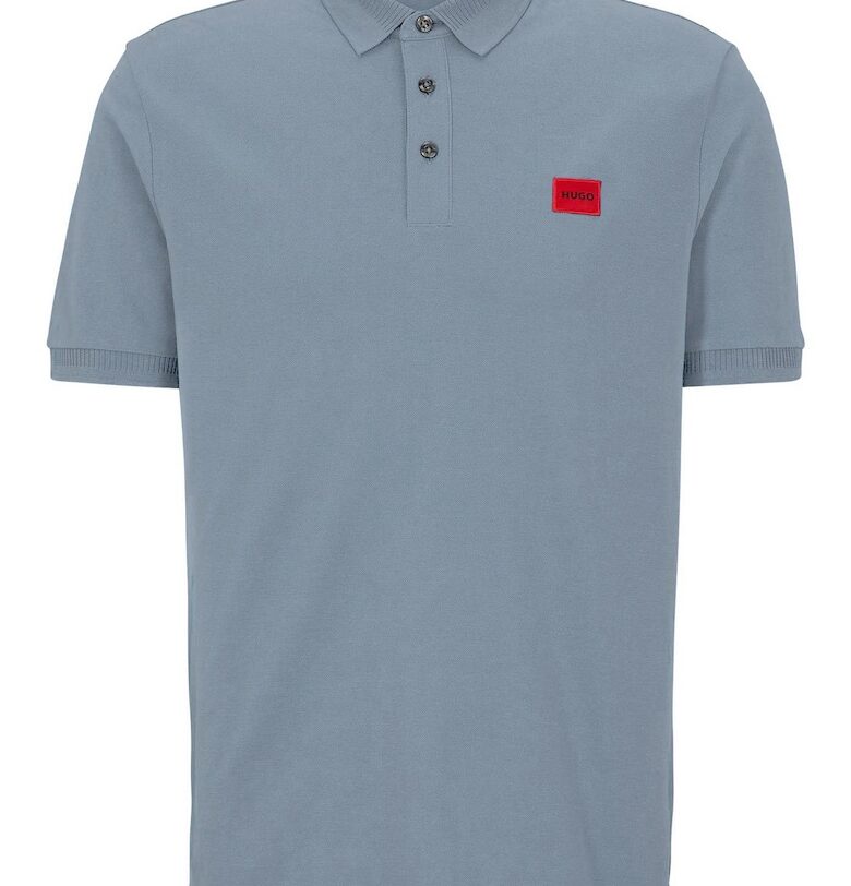 Тениска по тялото с яка - Син HUGO