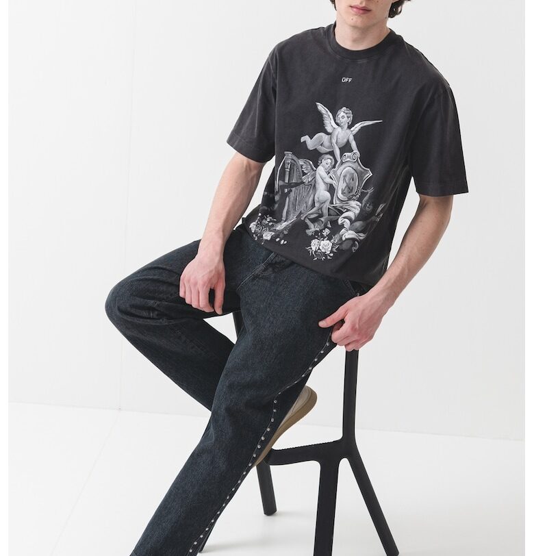 Тениска с графика - Бял/Антрацитно сиво OFF-WHITE