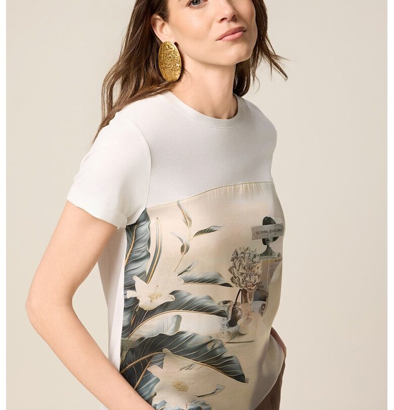 Тениска с графика - Бял/Бежов Oltre