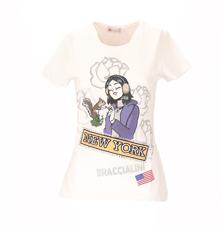 Тениска с декоративни камъни - Бял BRACCIALINI