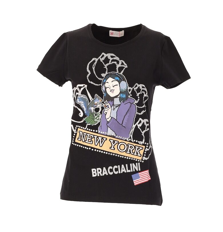 Тениска с декоративни камъни - Черен BRACCIALINI