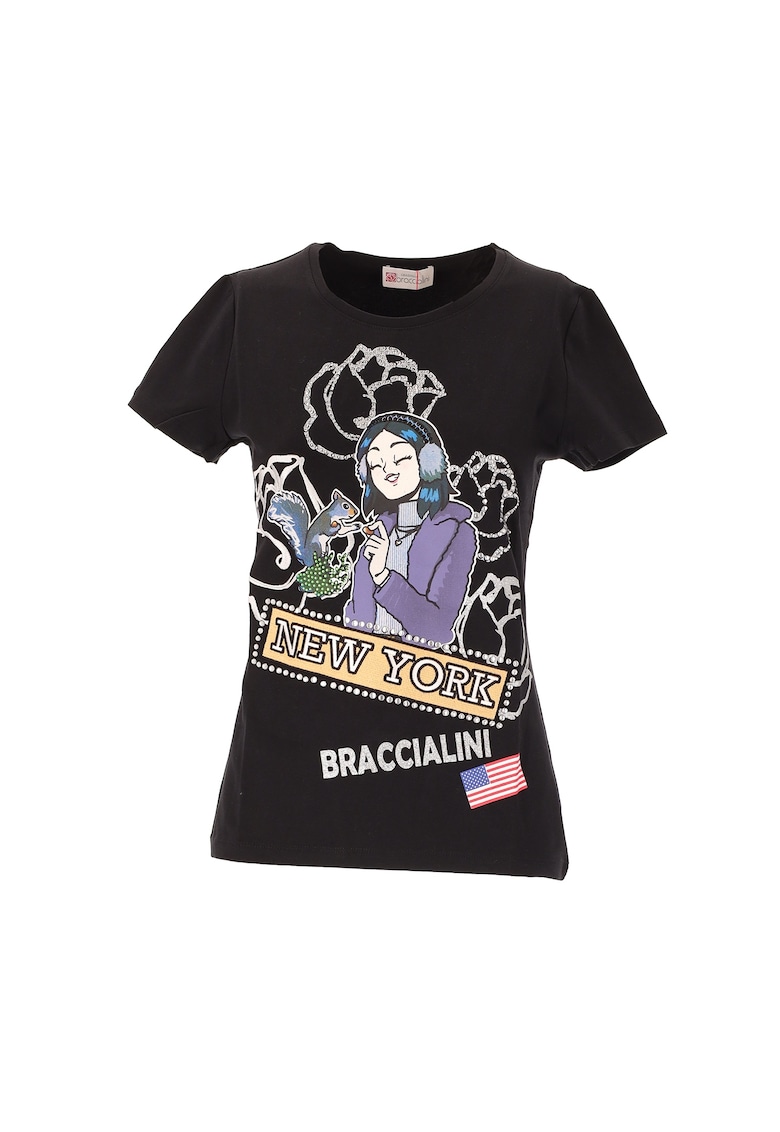 Тениска с декоративни камъни - Черен BRACCIALINI