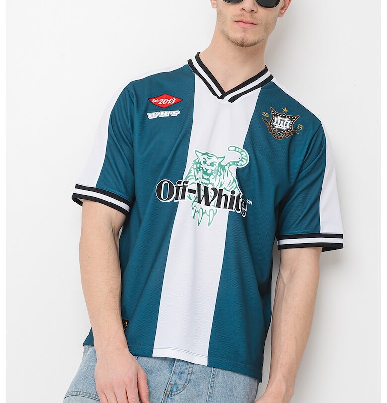 Тениска с дизайн с цветен блок - Бял/Зелен OFF-WHITE