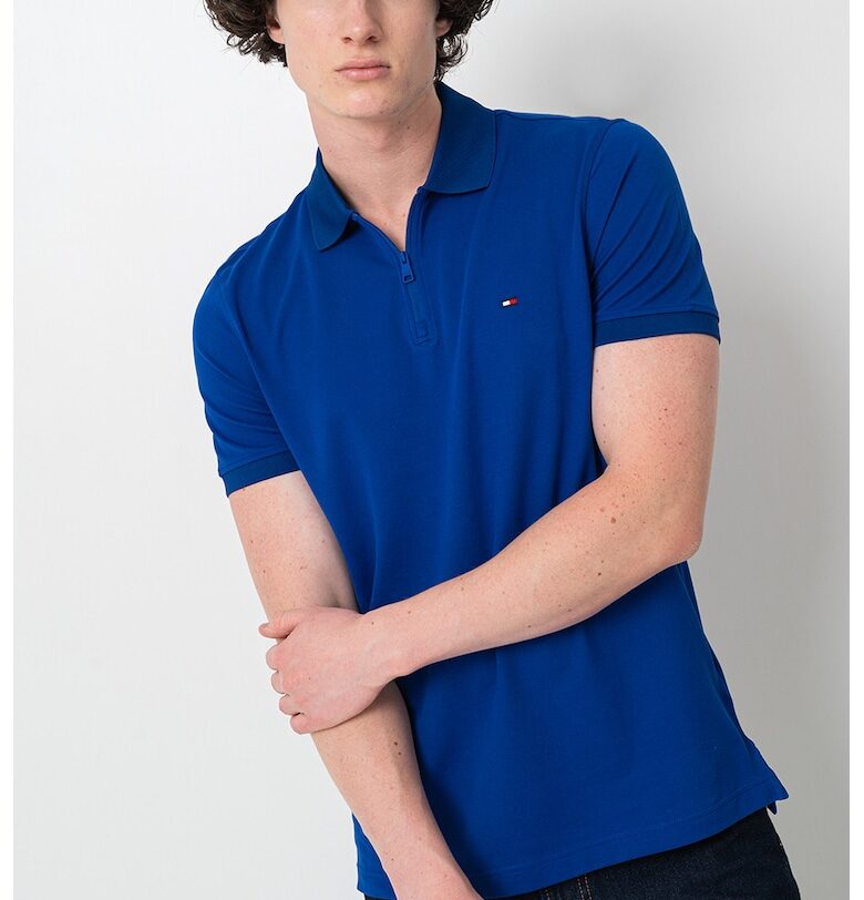 Тениска с къс цип и яка - Кралско Синьо Tommy Hilfiger