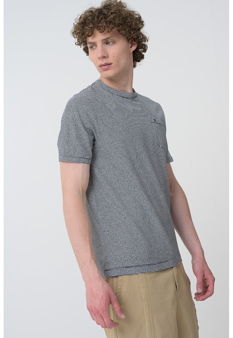 Тениска с лен с райе - Мръснобял/Тъмносин Tommy Hilfiger